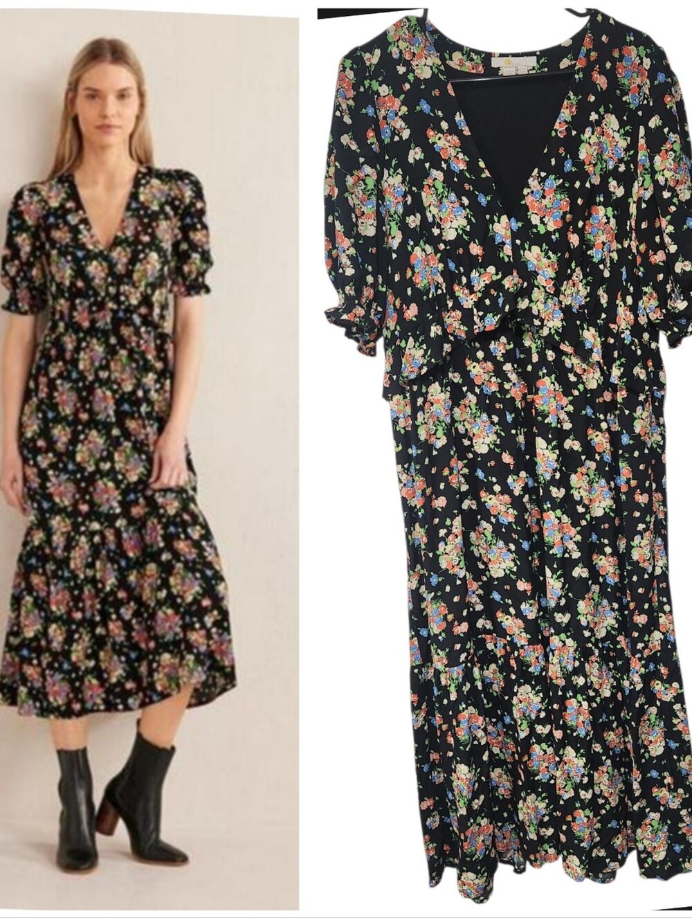 Boden Ruffle Detail Midi Dress Wild Cluster Floral Size Us 12